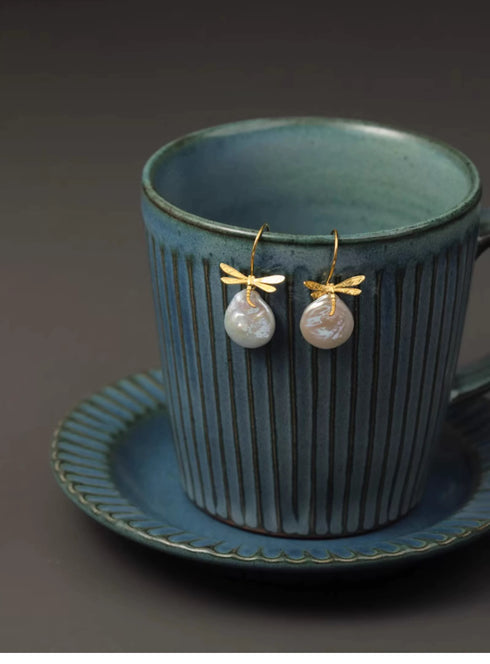 Dragonfly Baroque Pearl Earrings - Gold Vermeil